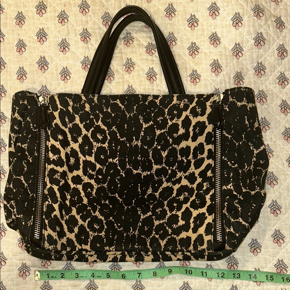 Sam Edelman leopard print canvas satchel with protective feet